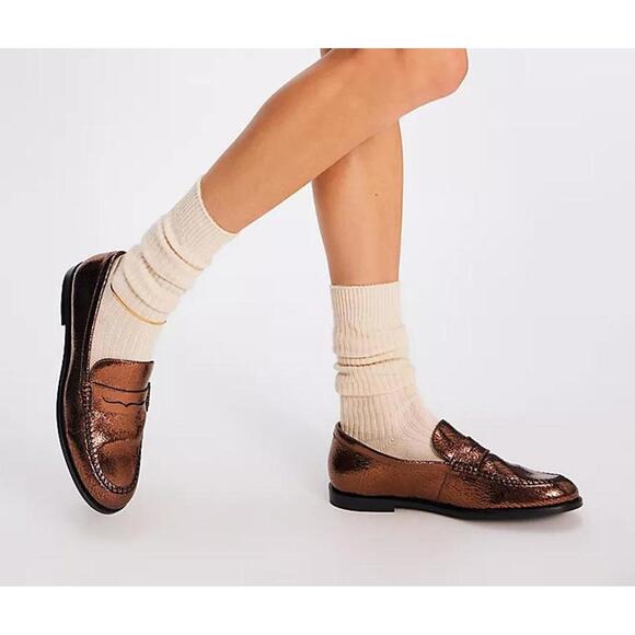 NEW Free People Blanket Stitch loafers Bronze Age Metallic 10 - Picture 4 of 6